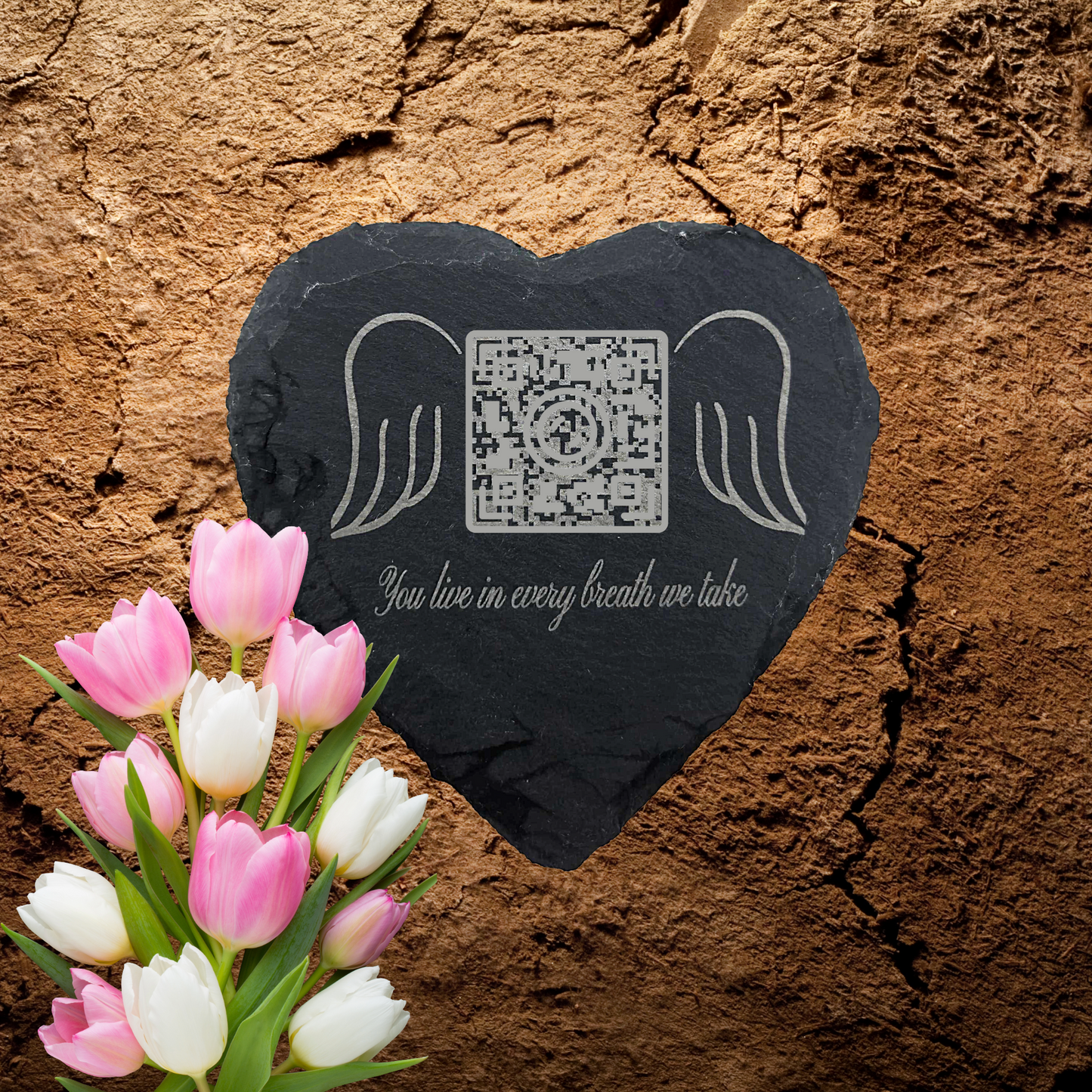 Memorial Slate Stone - Linked to The Digital Profile (TributePath), Memorial Plaque Sympathy Gifts for Loss of Loved One, Memorial Gifts for Loss of Father, Mother, Brother Garden Slate Stone