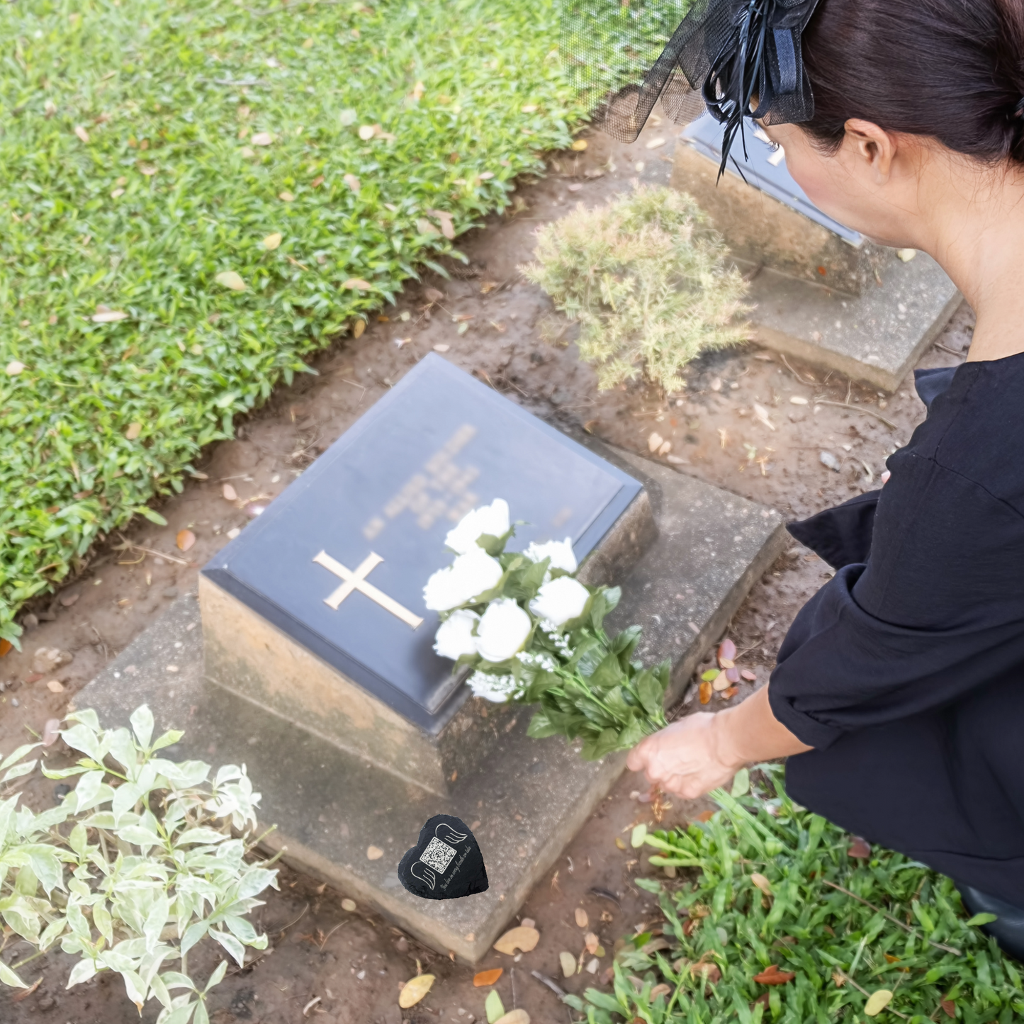 Memorial Slate Stone - Linked to The Digital Profile (TributePath), Memorial Plaque Sympathy Gifts for Loss of Loved One, Memorial Gifts for Loss of Father, Mother, Brother Garden Slate Stone