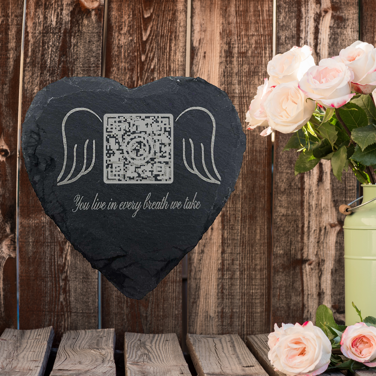 Memorial Slate Stone - Linked to The Digital Profile (TributePath), Memorial Plaque Sympathy Gifts for Loss of Loved One, Memorial Gifts for Loss of Father, Mother, Brother Garden Slate Stone
